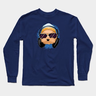 Cute yorkie with headphones Long Sleeve T-Shirt